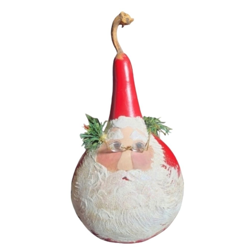 Vintage Jean Ferguson Signed Folk Art Large Hand Painted Santa Gourd 13"X8"X8"